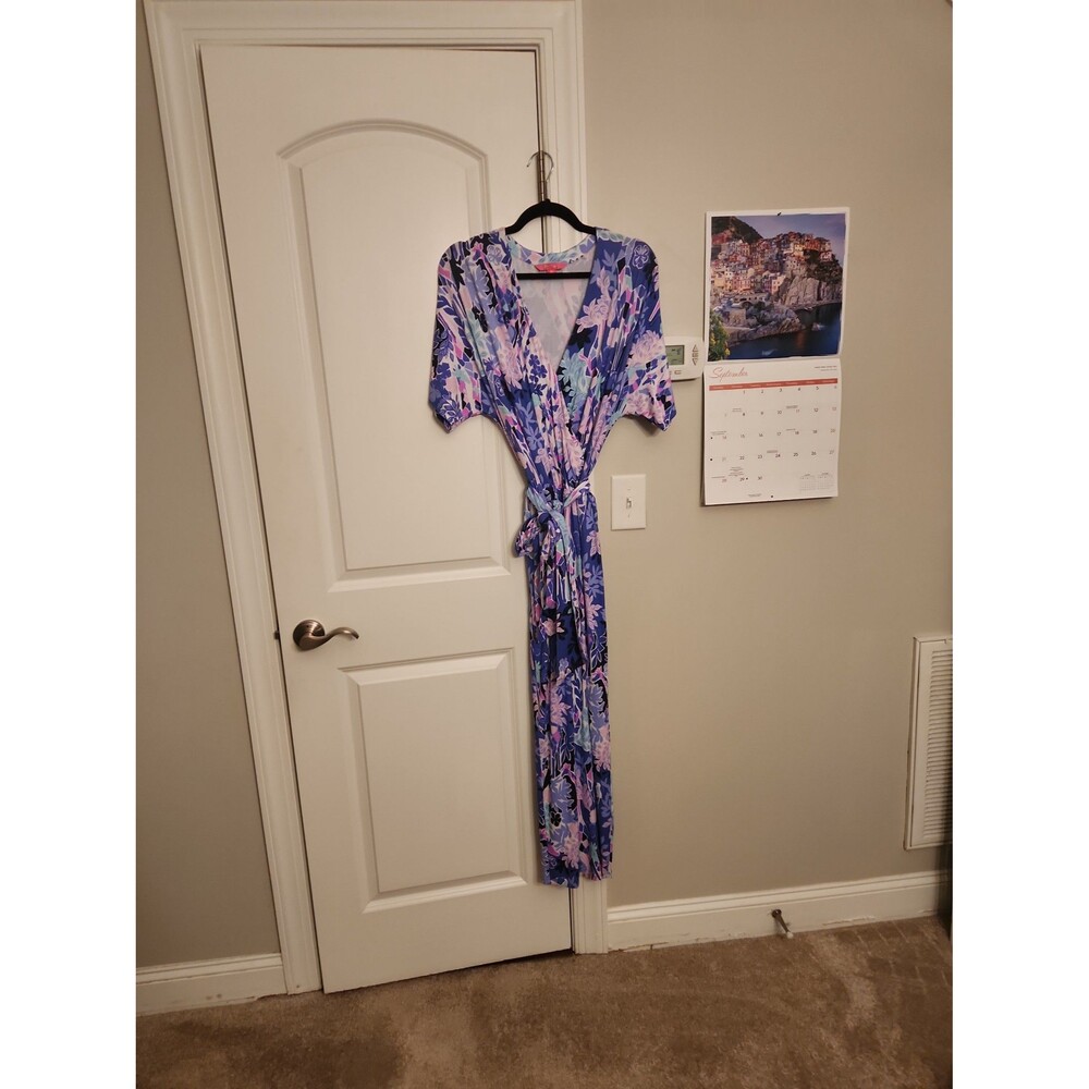 Lilly Pulitzer Blue & Purple Floral Print One-Piece Jumpsuit Size L